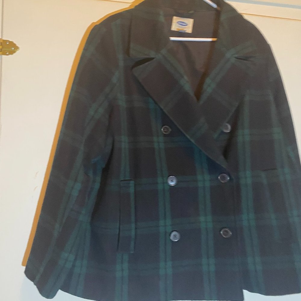 Old Navy Wool Blend Plaid P-Coat - Picture 3 of 12
